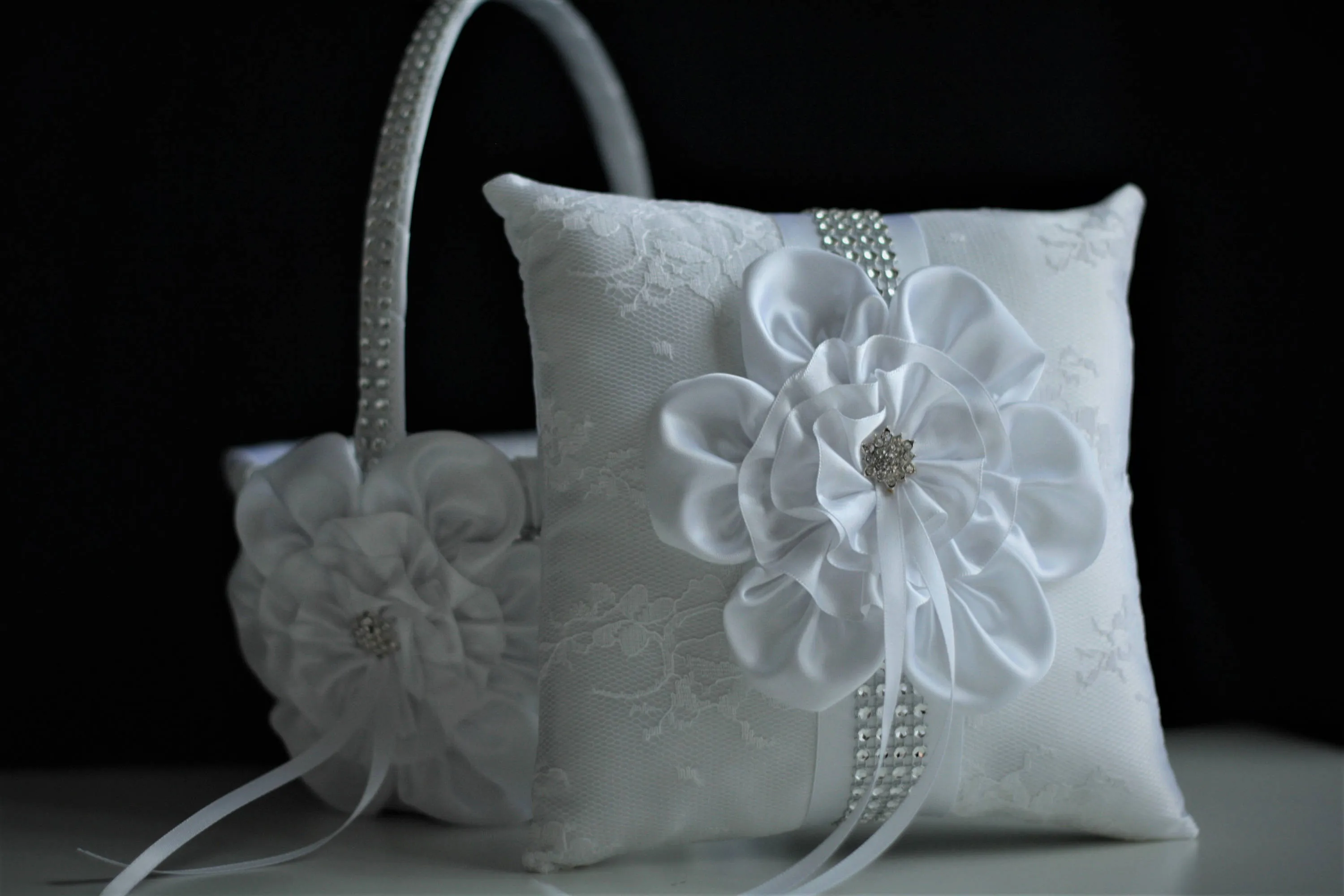Custom Flower Girl Basket and Ring Bearer Pillow Set
