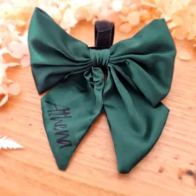 Dark green satin sailor dog bow tie