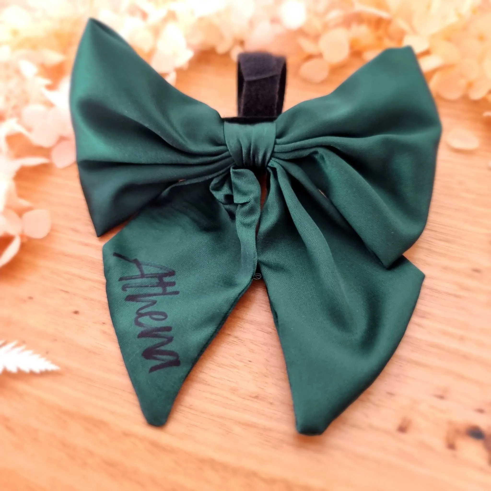 Dark green satin sailor dog bow tie