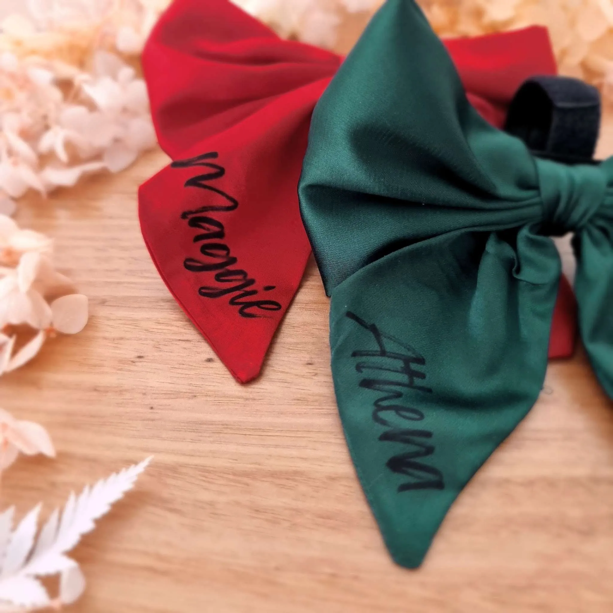 Dark green satin sailor dog bow tie