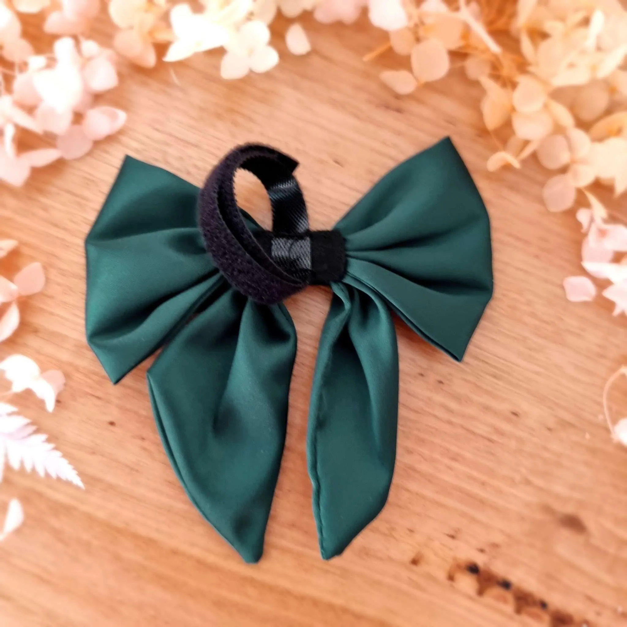 Dark green satin sailor dog bow tie