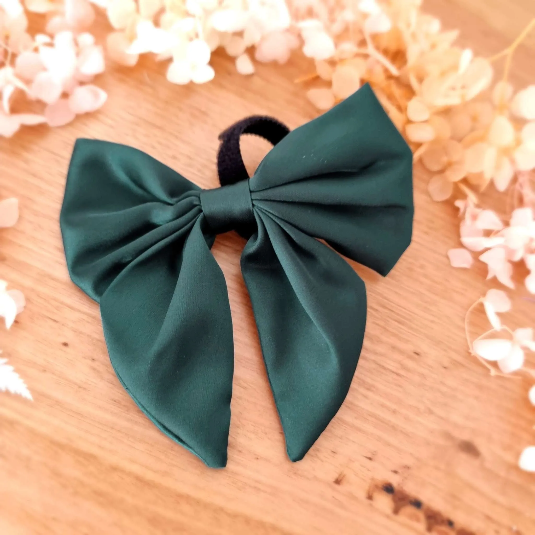 Dark green satin sailor dog bow tie