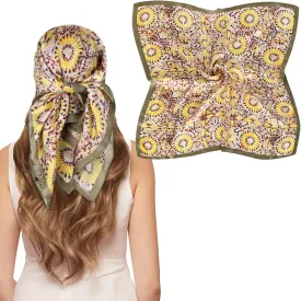EXTREE Silk Feeling Scarf Medium Square Satin Head Scarf Sleeping Hair Wrapping for Women 27.5  27.5 inches