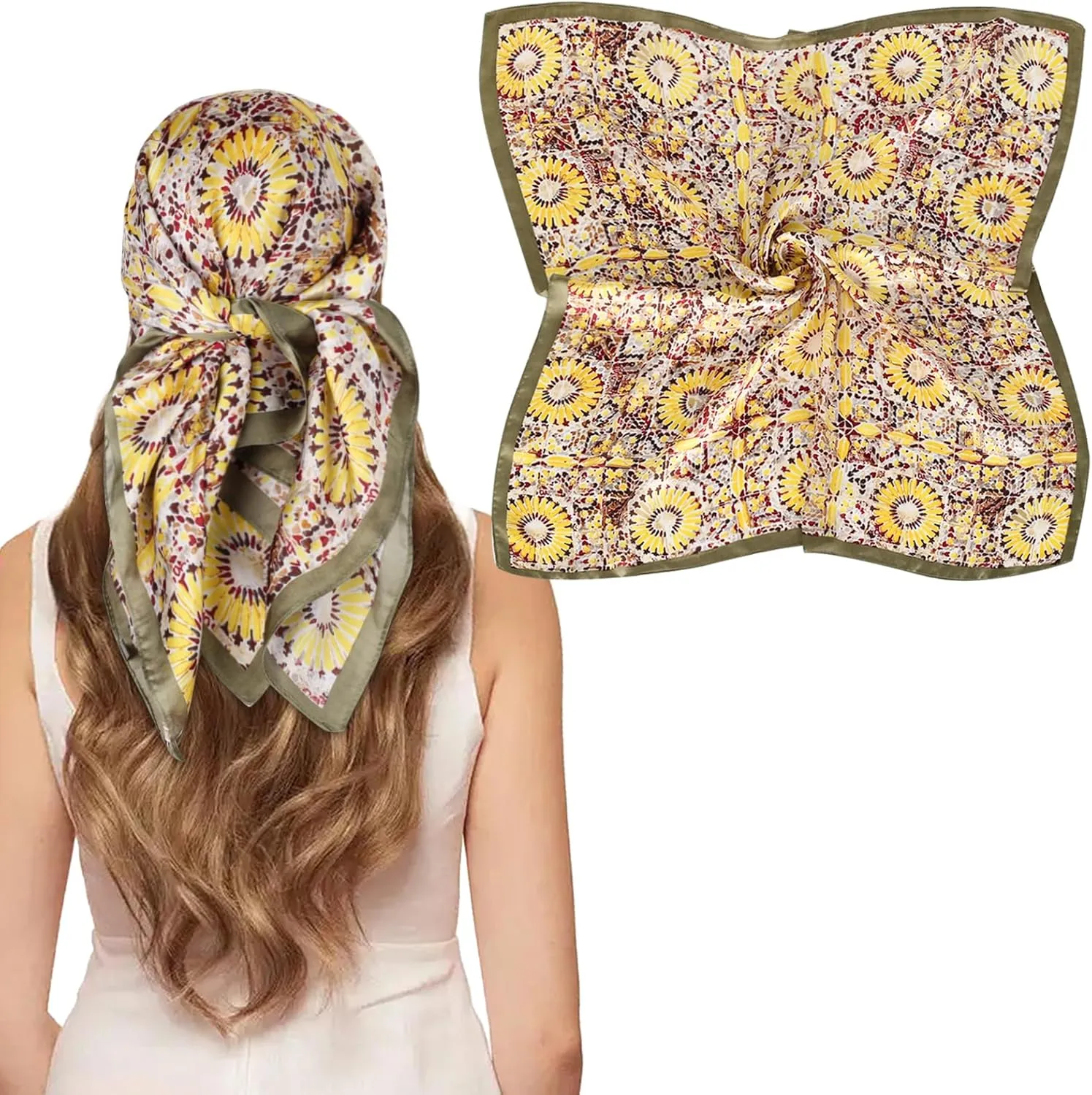 EXTREE Silk Feeling Scarf Medium Square Satin Head Scarf Sleeping Hair Wrapping for Women 27.5  27.5 inches
