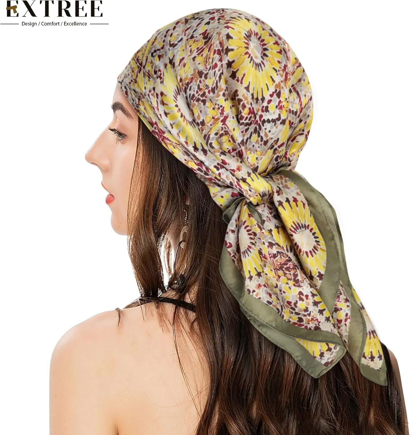 EXTREE Silk Feeling Scarf Medium Square Satin Head Scarf Sleeping Hair Wrapping for Women 27.5  27.5 inches