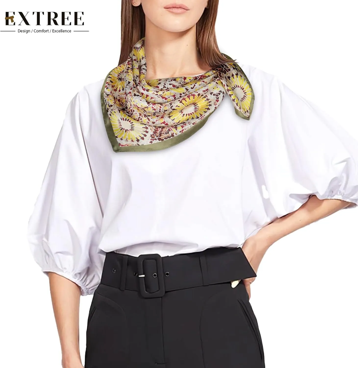 EXTREE Silk Feeling Scarf Medium Square Satin Head Scarf Sleeping Hair Wrapping for Women 27.5  27.5 inches