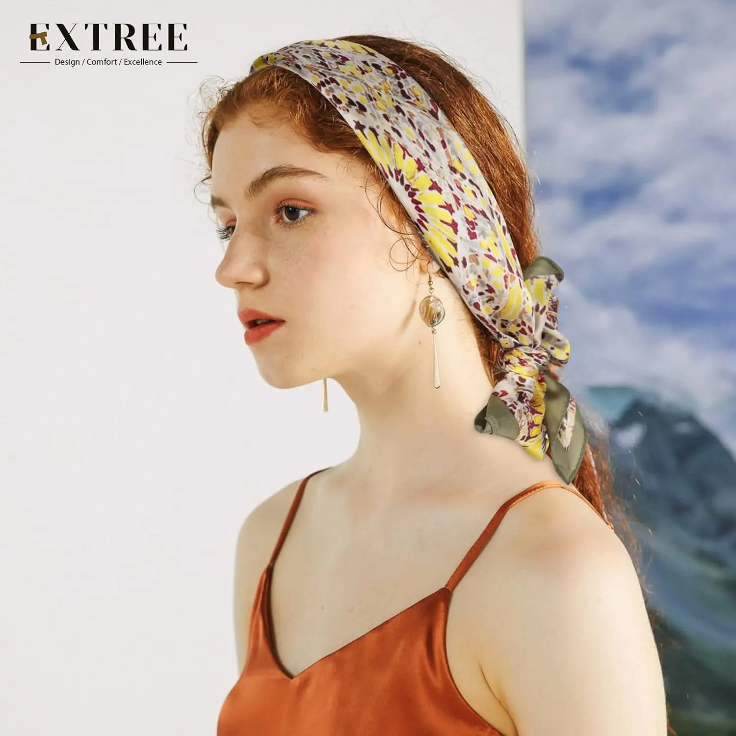 EXTREE Silk Feeling Scarf Medium Square Satin Head Scarf Sleeping Hair Wrapping for Women 27.5  27.5 inches