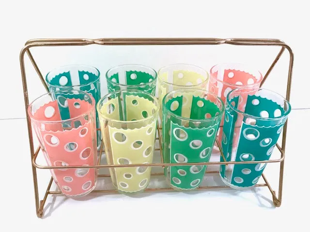 Fred Press - Mid-Century Rainbow Circle Bar Set (8 Glasses and Carrier)
