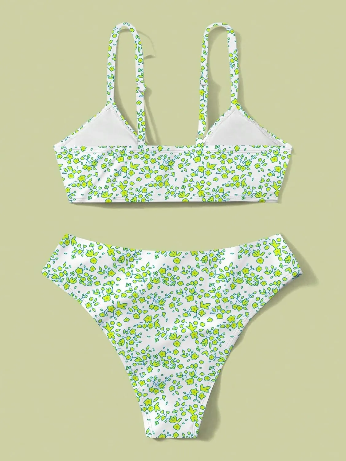 Girl's 2 Piece Swimsuits Disty Floral Ring Linked Bathing Suit Cute Bikini Sets