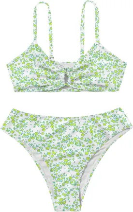 Girl's 2 Piece Swimsuits Disty Floral Ring Linked Bathing Suit Cute Bikini Sets