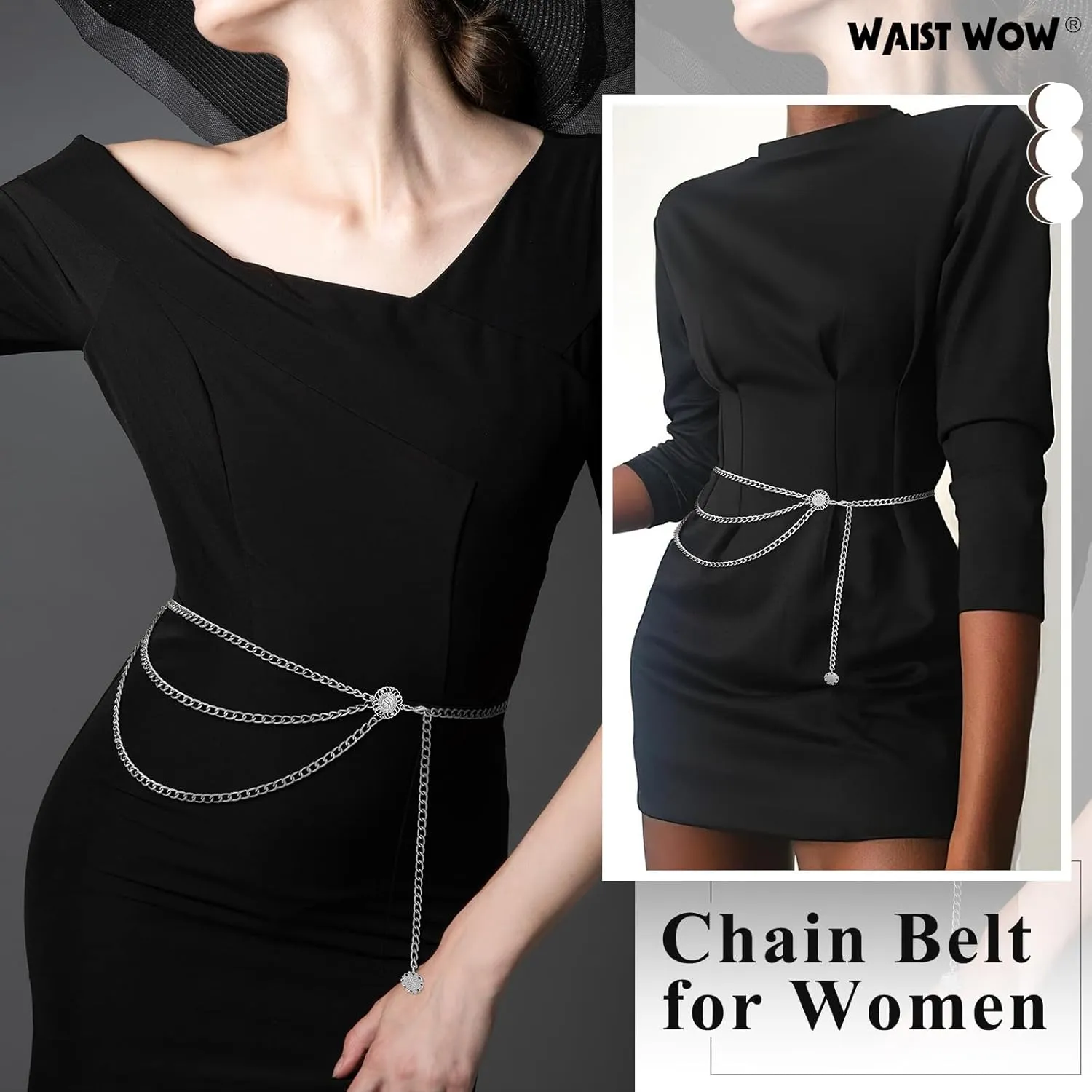 Gold Metal Waist Chain for Women - Adjustable Body Chain with Link Belts for Dress & Jeans