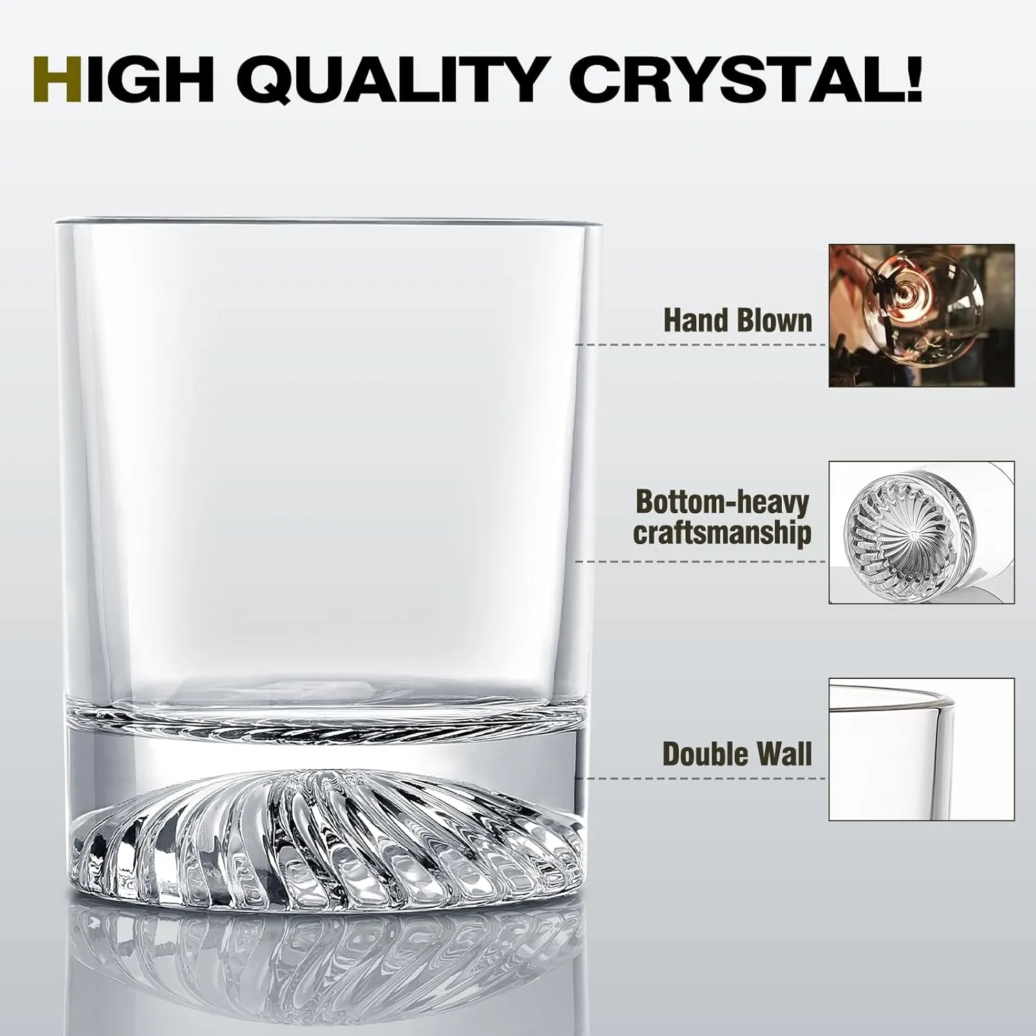Hand Blown Crystal Old Fashioned Whiskey Glasses Rocks Glasses Drinking Cocktail Bourbon Scotch Rum Vodka Liquor 12 OZ - set of 2 Gifts for Men