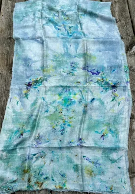Hand Dyed Silk Scarf "BeeBop Blues #3" Blue Teal Turquoise Yellow Violet Gold Lime Silver Copper Mulberry Silk Scarf 23” x 73” 59cm x 187cm