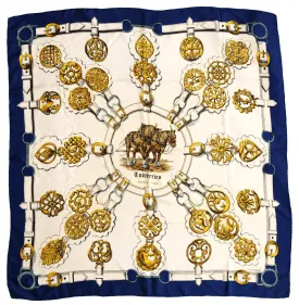 Hermès Vintage Equestrian Silk Scarf, "Cuivreries", 1985