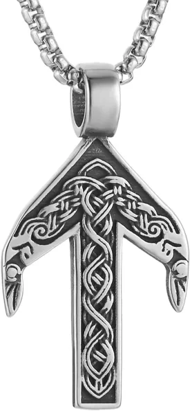 HZMAN Nordic Viking Rune Tiwaz Character Necklace for Men Stainless Steel Retro Odin's Raven Celtic Knot Amulet Pendant Jewelry Gift