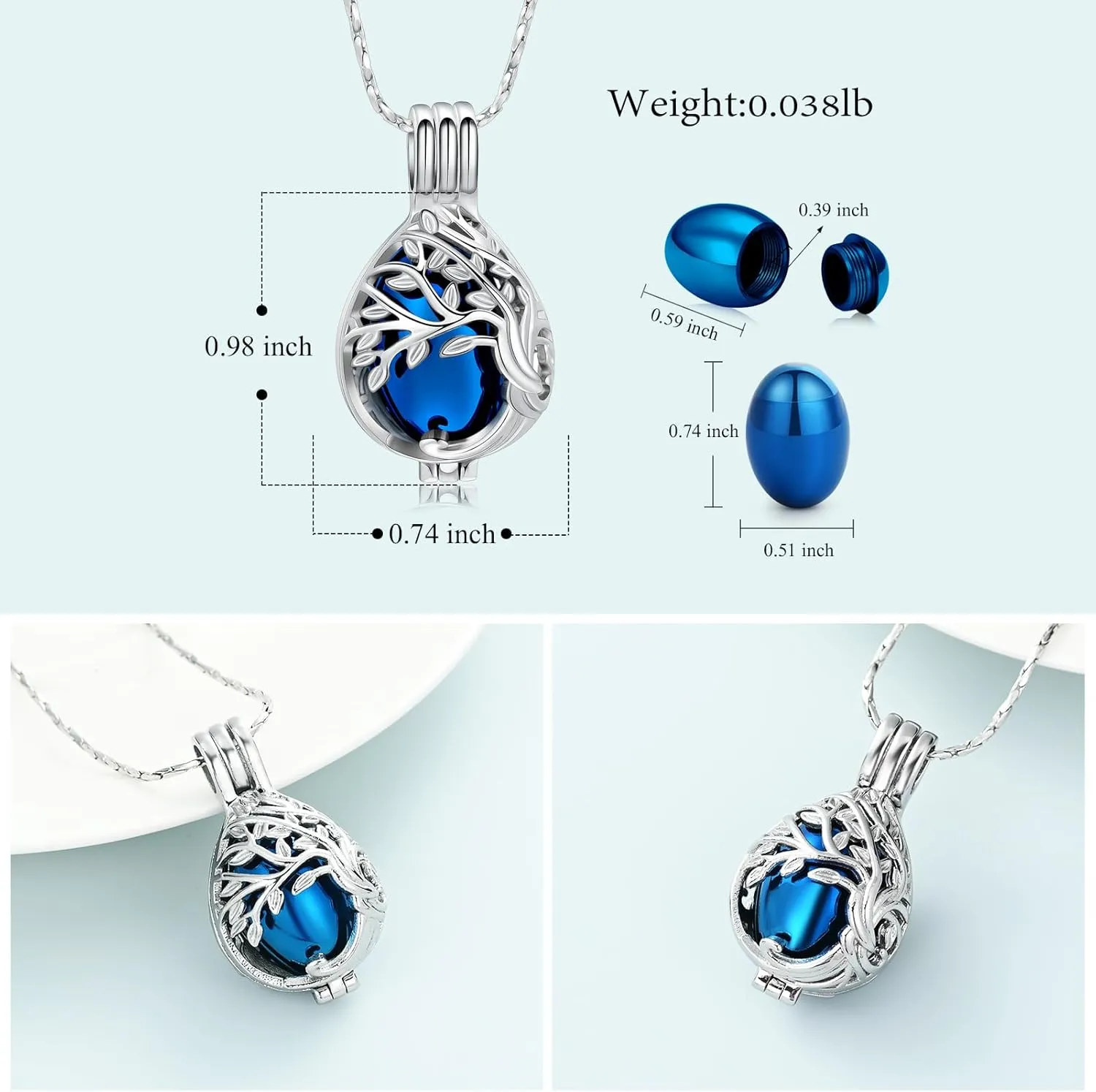 Imrsanl Teardrop Tree of Life Urn Urn Necklace for Ashes for Women Men Cremation Jewelry Memorial Locket Pendant Necklace Hollow Keepsake Urn for Human Ashes