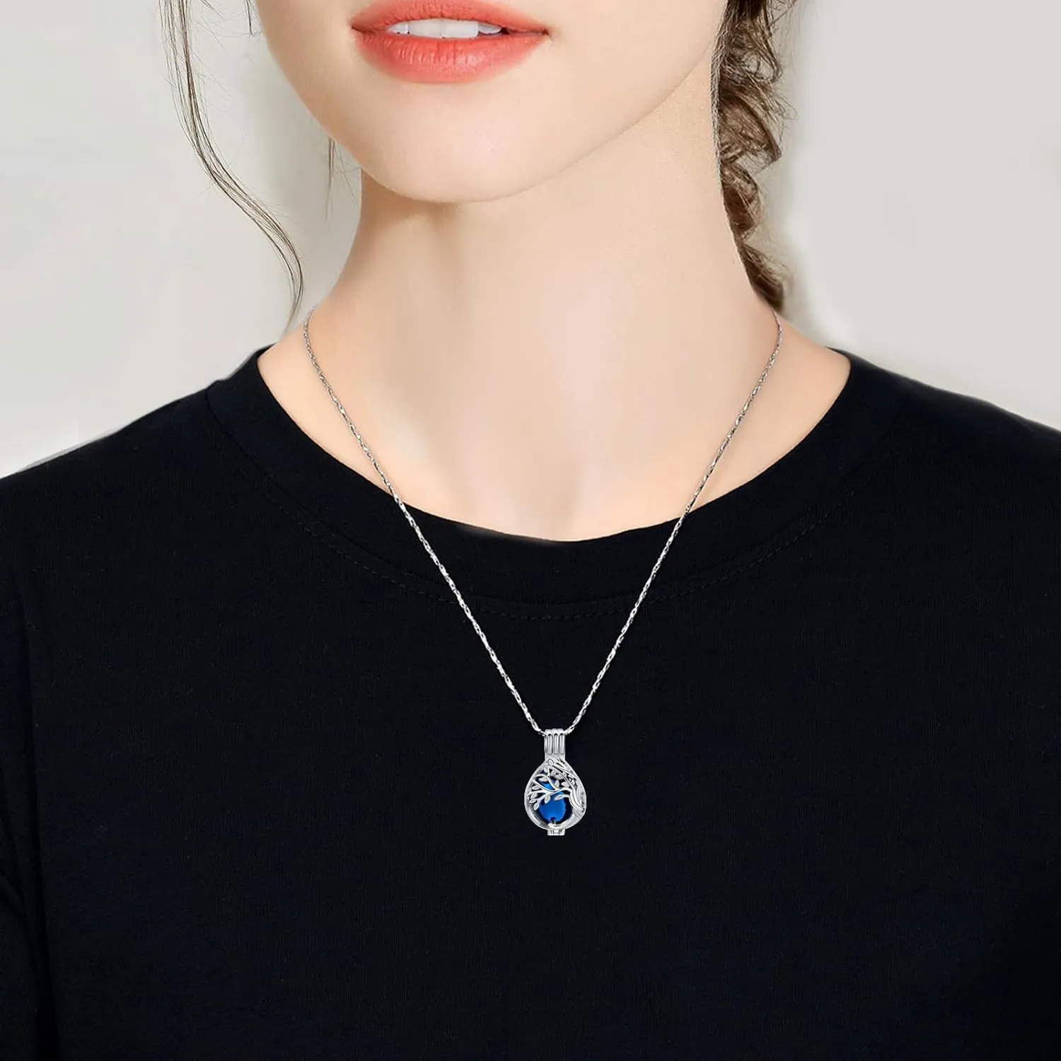 Imrsanl Teardrop Tree of Life Urn Urn Necklace for Ashes for Women Men Cremation Jewelry Memorial Locket Pendant Necklace Hollow Keepsake Urn for Human Ashes