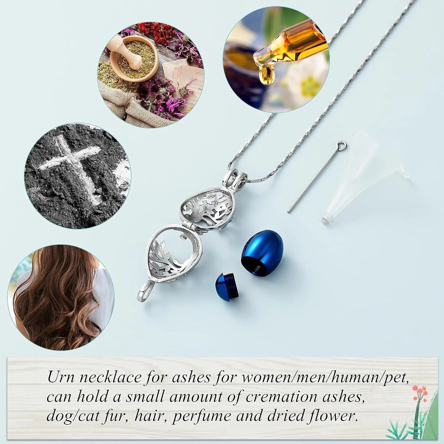 Imrsanl Teardrop Tree of Life Urn Urn Necklace for Ashes for Women Men Cremation Jewelry Memorial Locket Pendant Necklace Hollow Keepsake Urn for Human Ashes