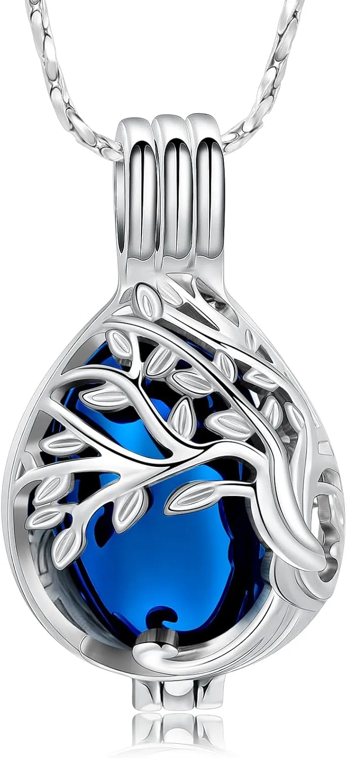 Imrsanl Teardrop Tree of Life Urn Urn Necklace for Ashes for Women Men Cremation Jewelry Memorial Locket Pendant Necklace Hollow Keepsake Urn for Human Ashes