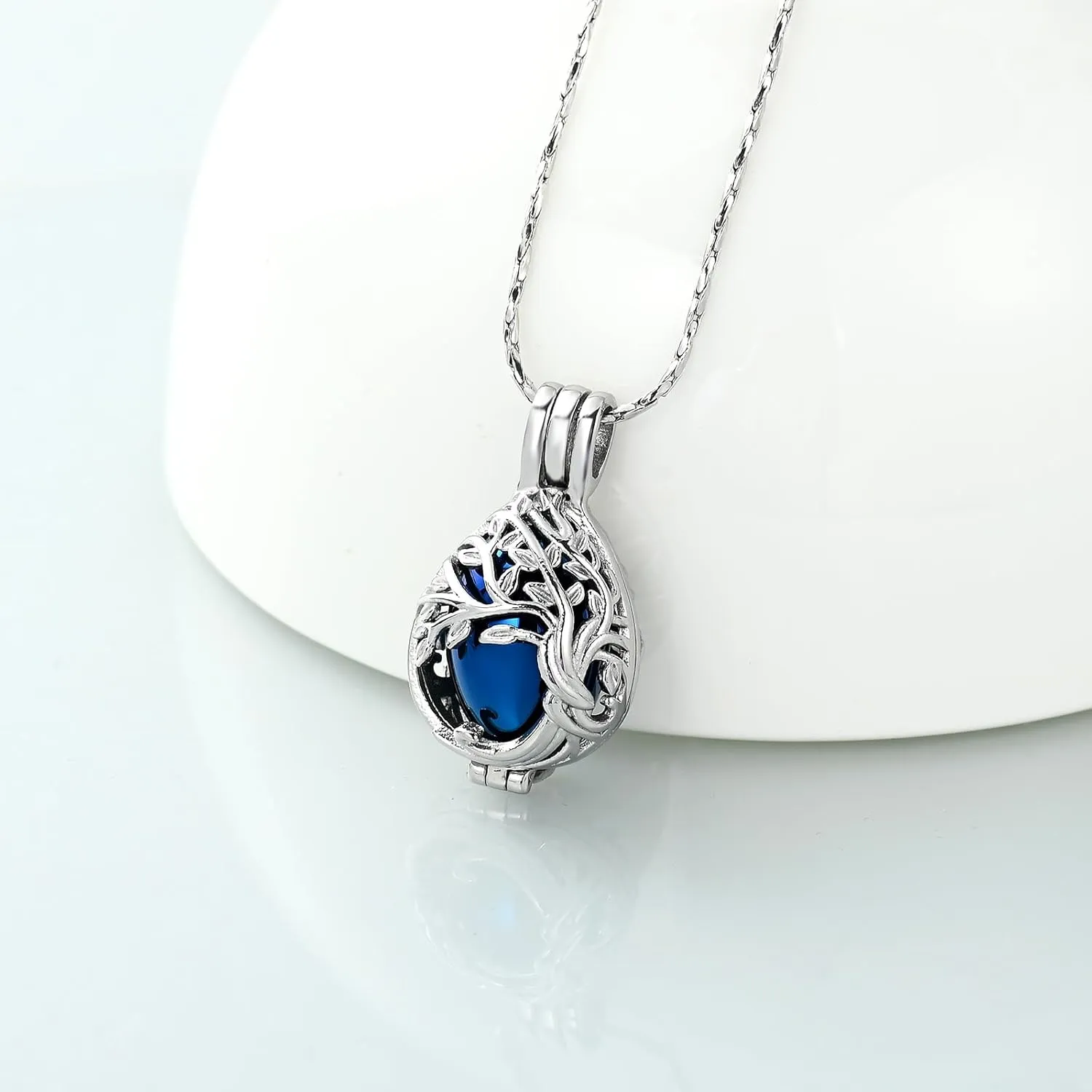 Imrsanl Teardrop Tree of Life Urn Urn Necklace for Ashes for Women Men Cremation Jewelry Memorial Locket Pendant Necklace Hollow Keepsake Urn for Human Ashes
