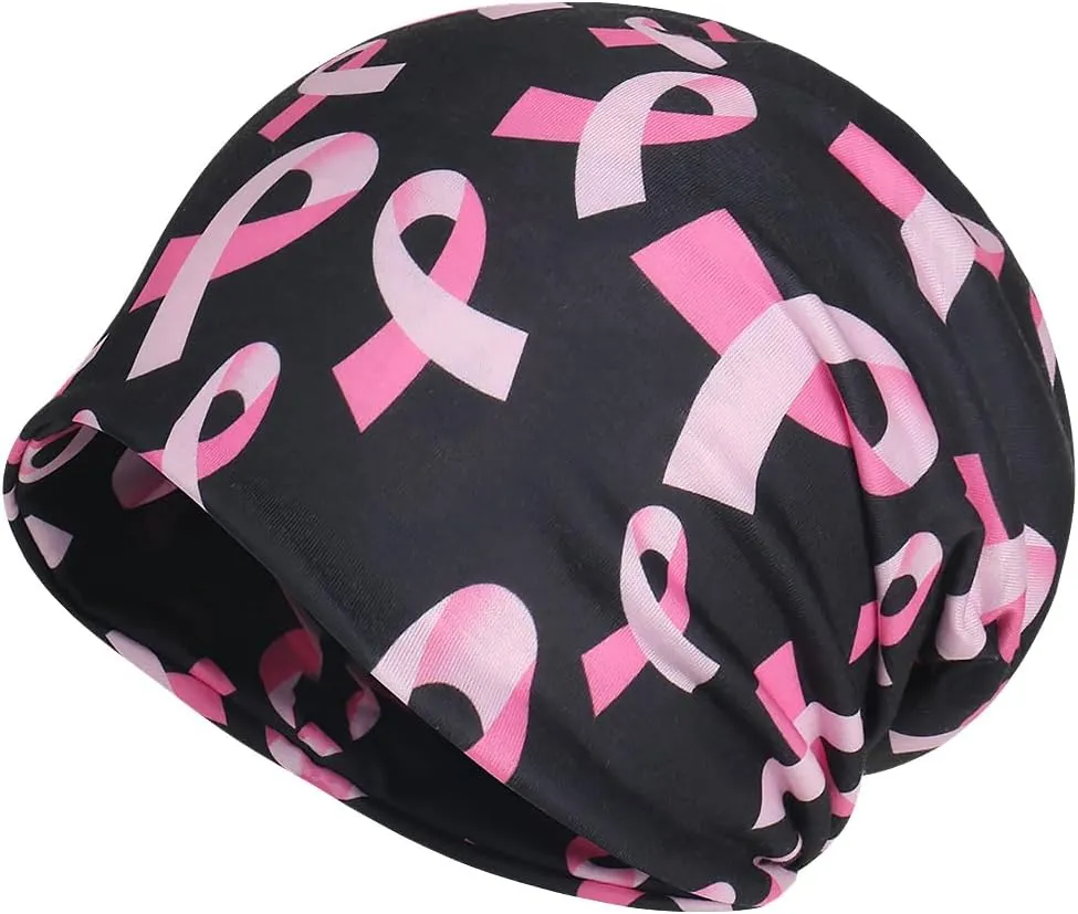Jemis Sweet Heartwarming Breast Cancer Beanie Hat, Romantic Knitted Hat, Cancer Headwear Caps Baggy Skull Sleep Scarf