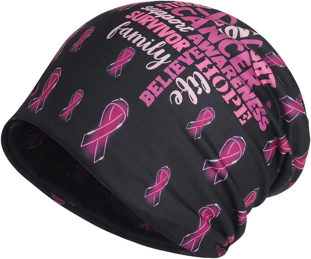 Jemis Sweet Heartwarming Breast Cancer Beanie Hat, Romantic Knitted Hat, Cancer Headwear Caps Baggy Skull Sleep Scarf
