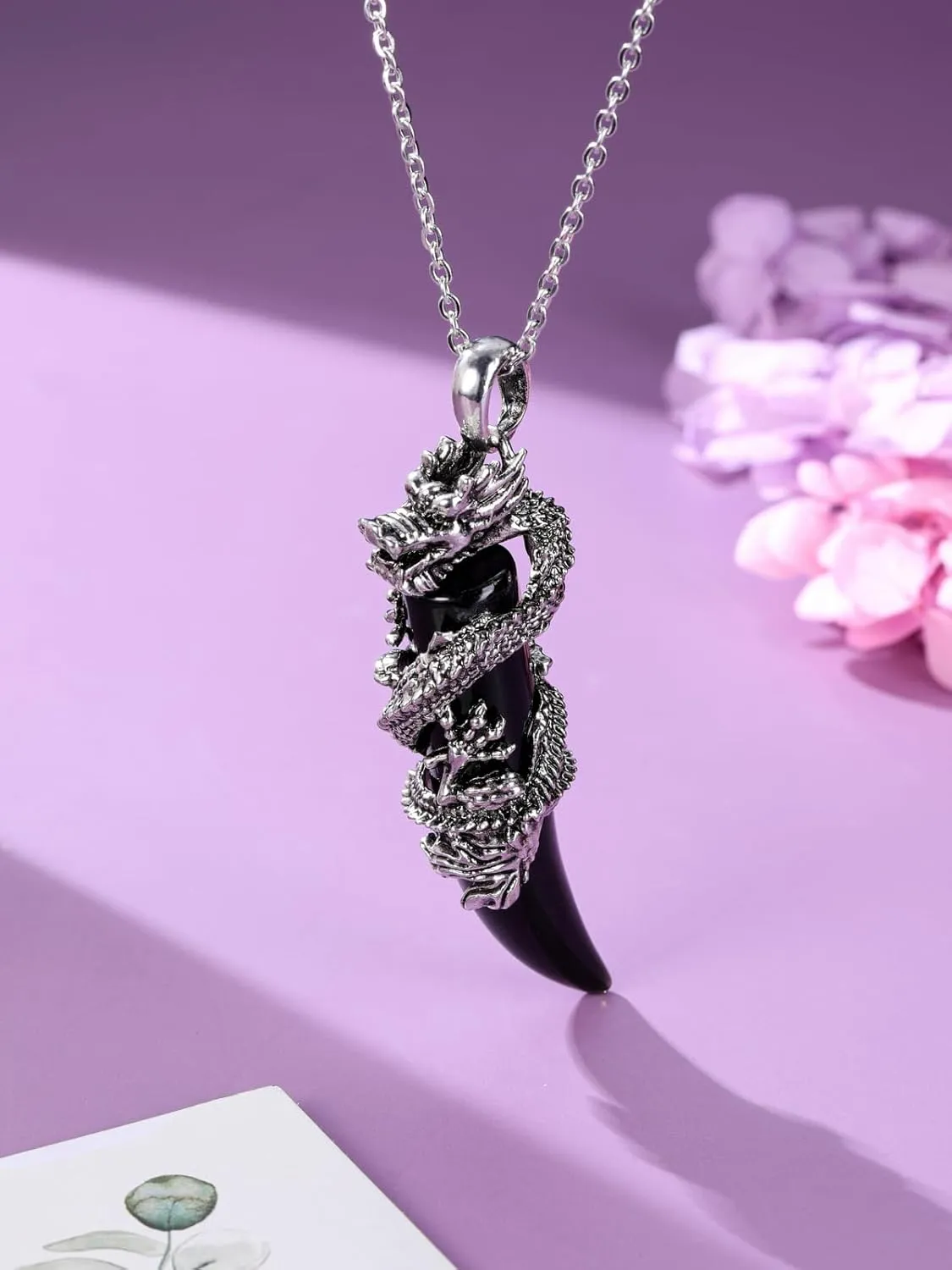 Jovivi Crystal Dragon Necklace for Men Women Dragon Wrapped Healing Stone Pendant Necklace Retro Cool Mens Crystal Necklaces Natural Gemstone Quartz Spiritual Jewelry