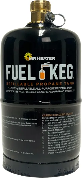 Mr. Heater Fuel Keg. - 1 lb. / 16 oz. Empty Refillable Propane Tank  DOT Certified, Black