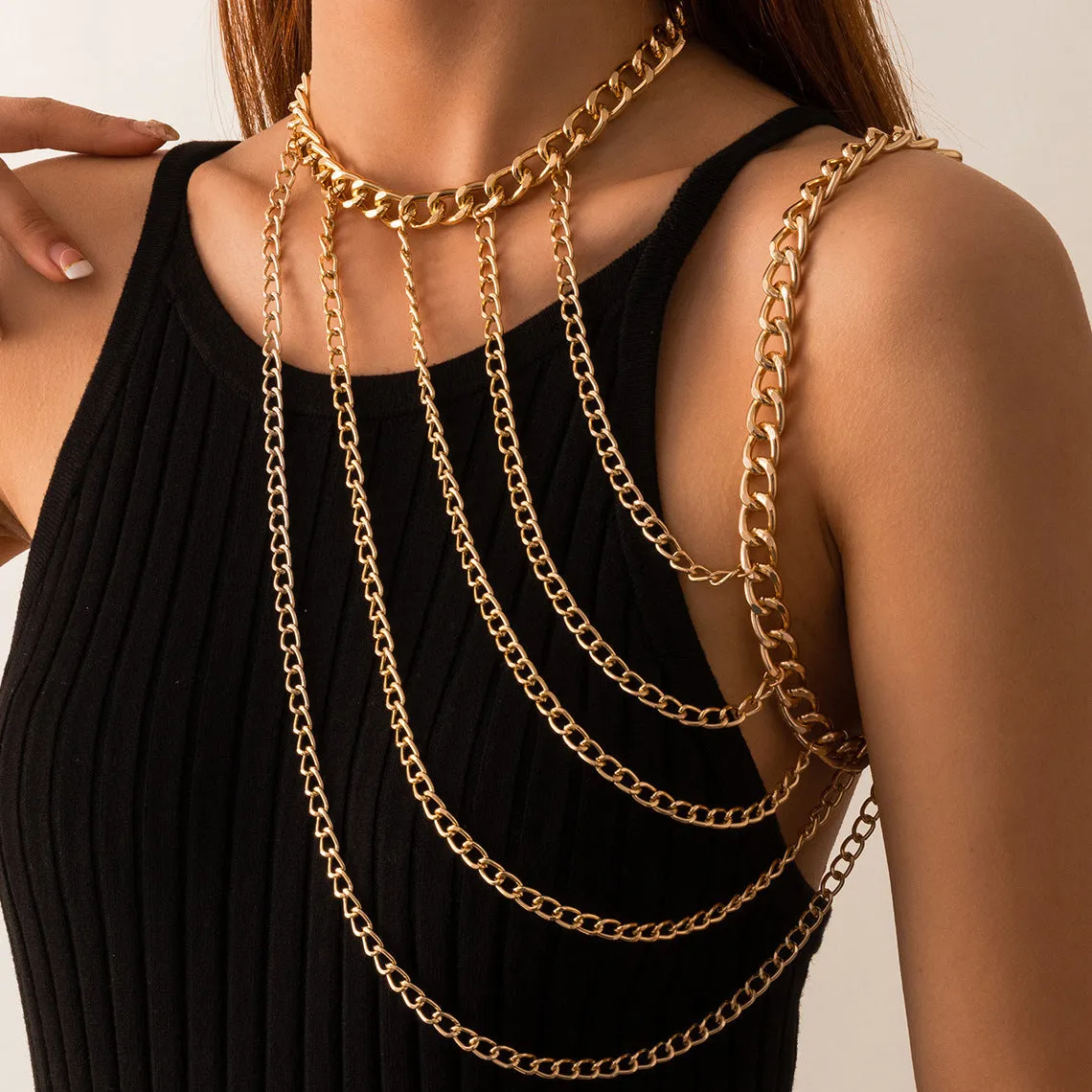Neck Hanging Chain Clavicle Necklace Sexy Geometric U-Shaped Tassel Shoulder Body Chains