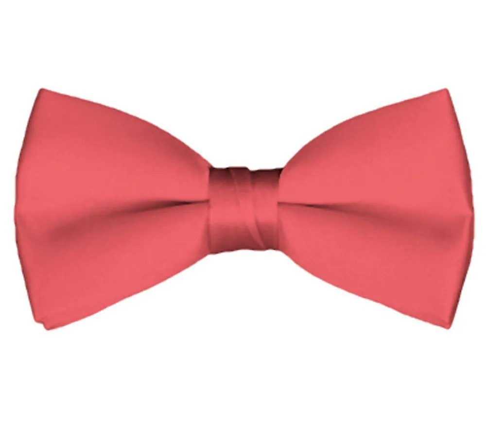 New Solid Satin Pretied Bow Ties - Coral Rose