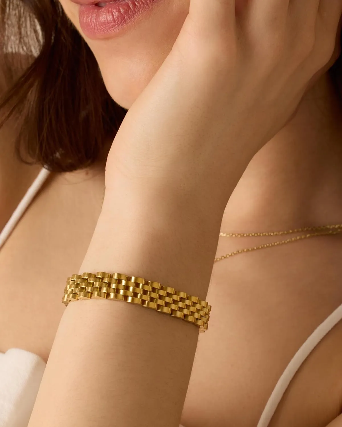 PAVOI 14K Gold Plated Waterproof Watch Strap Chain Bracelet for Women | Two Toned Mixed Metals Stainless Steel Chunky Link Bracelet