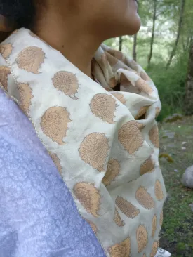 Pearl White Brocade Silk Scarf