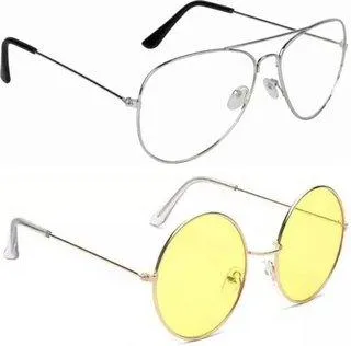 Round, Aviator Sunglasses (For Men & Women, Clear, Yellow)