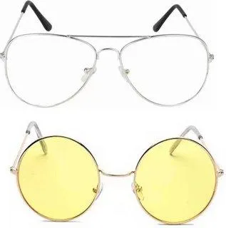 Round, Aviator Sunglasses (For Men & Women, Clear, Yellow)