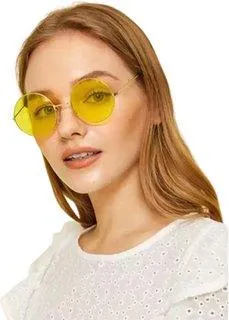 Round, Aviator Sunglasses (For Men & Women, Clear, Yellow)
