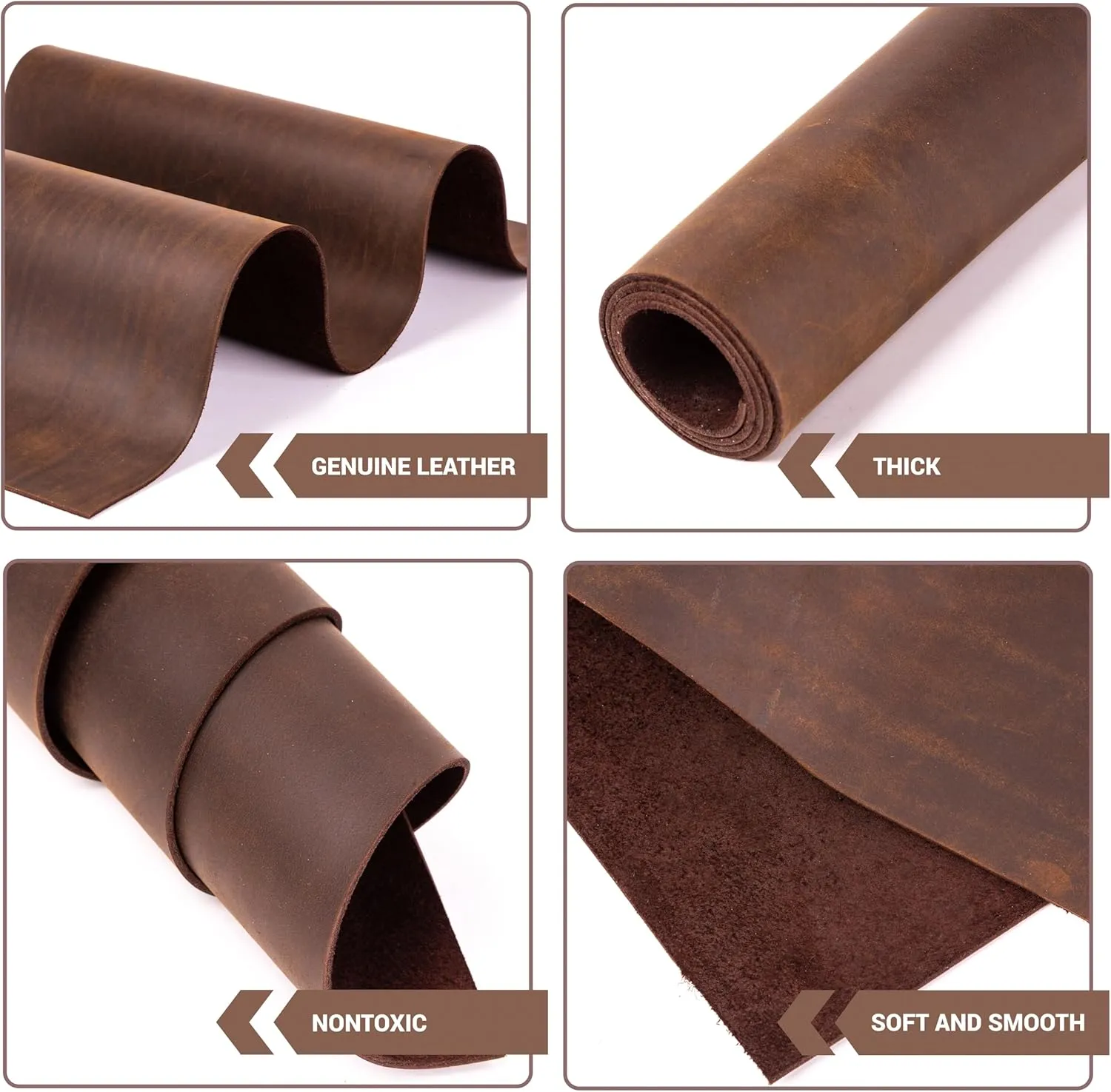 Shkira 12''X24'' Genuine Dark Brown Leather Sheets for Crafts - Tooling Leather Square - 2.0MM Thick Genuine Top Full Grain Oil Tan - Thick Cowhide Pieces Square
