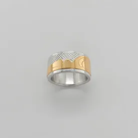Silver 3/8" Band with Gold Hummingbird