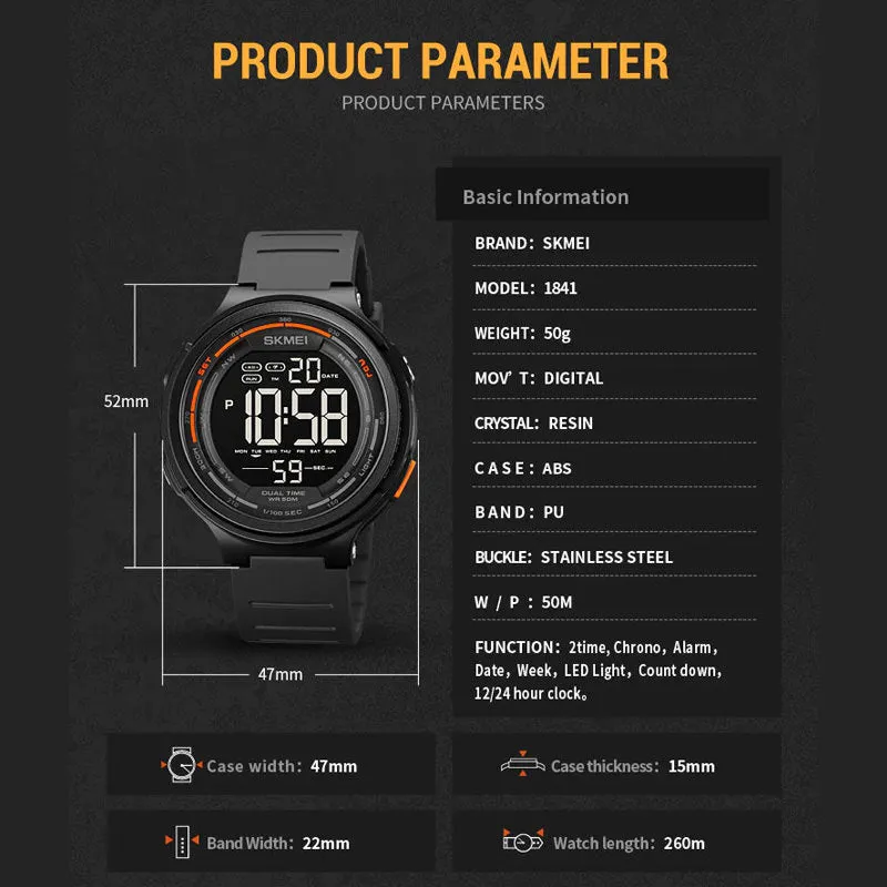 SKMEI 1841 Powerful Men‘s LED Sports Watch with Stopwatch