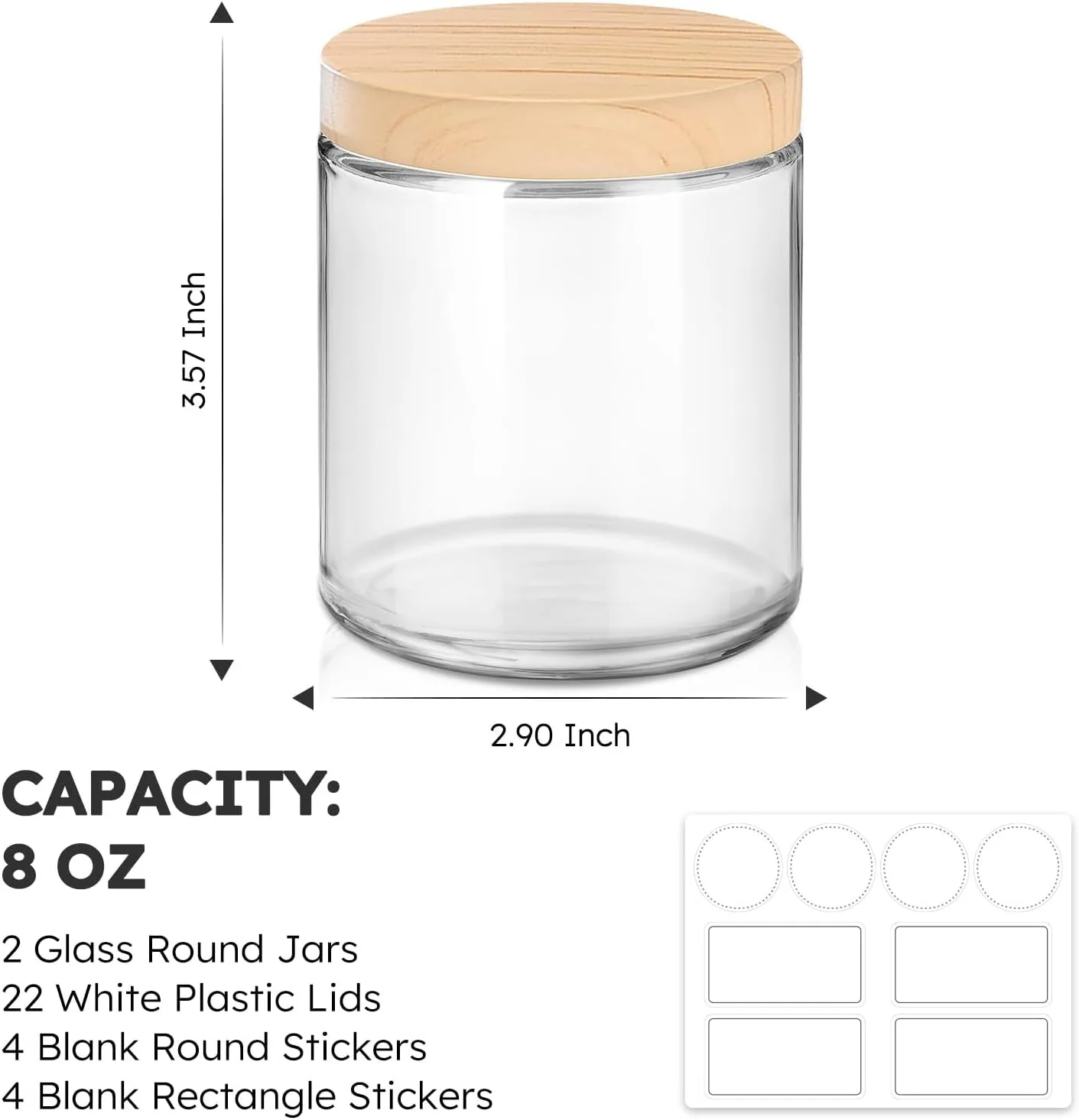 Small Glass Containers with Lids, 8 oz Glass Jars with Plastic Woodgrain Lids & Inner Liners, Reusable Travel Containers for Creams, Makeup, Lotion, Cosmetic - 2 pack