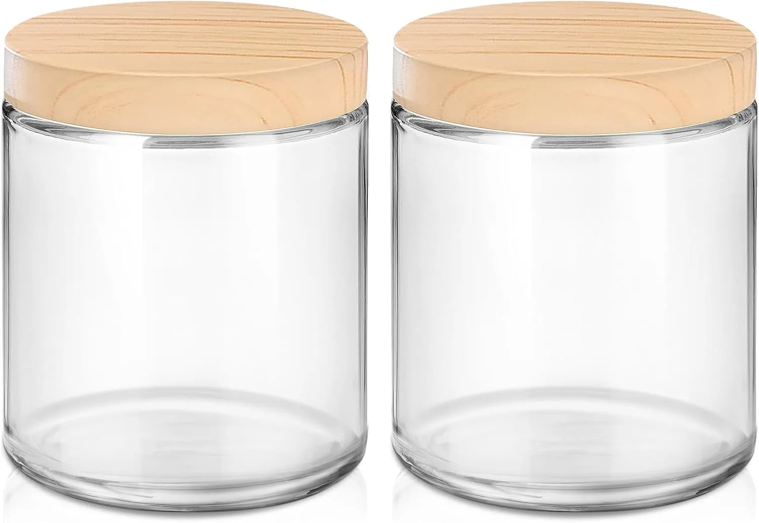 Small Glass Containers with Lids, 8 oz Glass Jars with Plastic Woodgrain Lids & Inner Liners, Reusable Travel Containers for Creams, Makeup, Lotion, Cosmetic - 2 pack