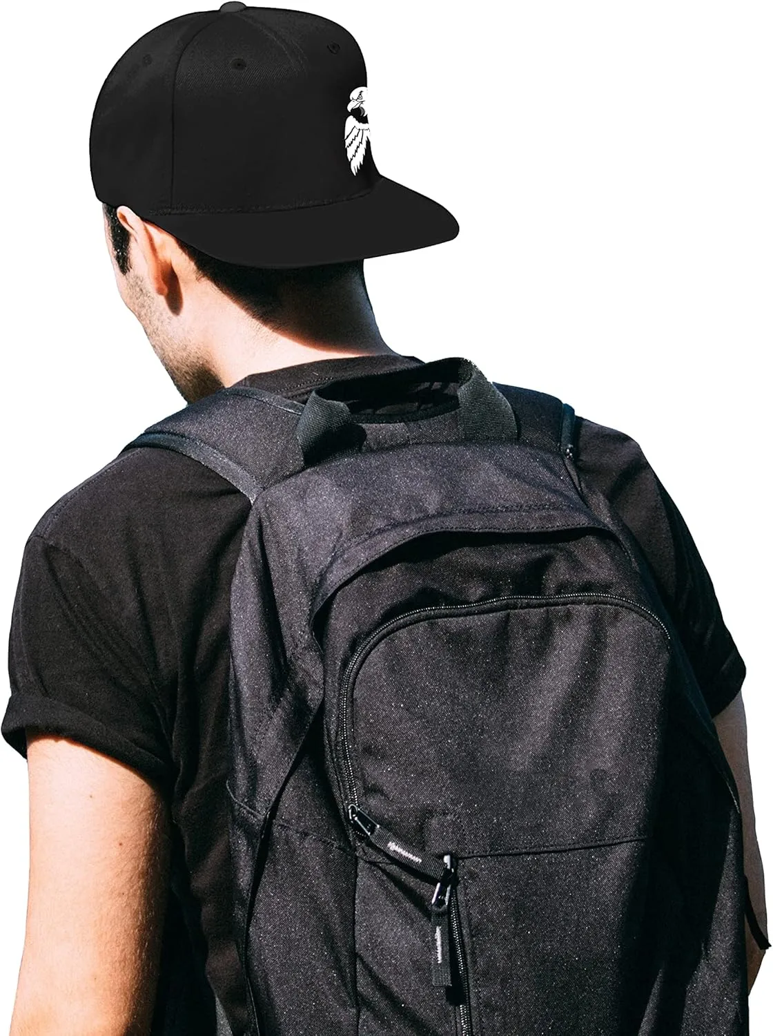 Snap Backpack Hat for Men Skull Hat Snapback Hats Flat Bill Baseball Cap Adjustable Skeleton Hand Black