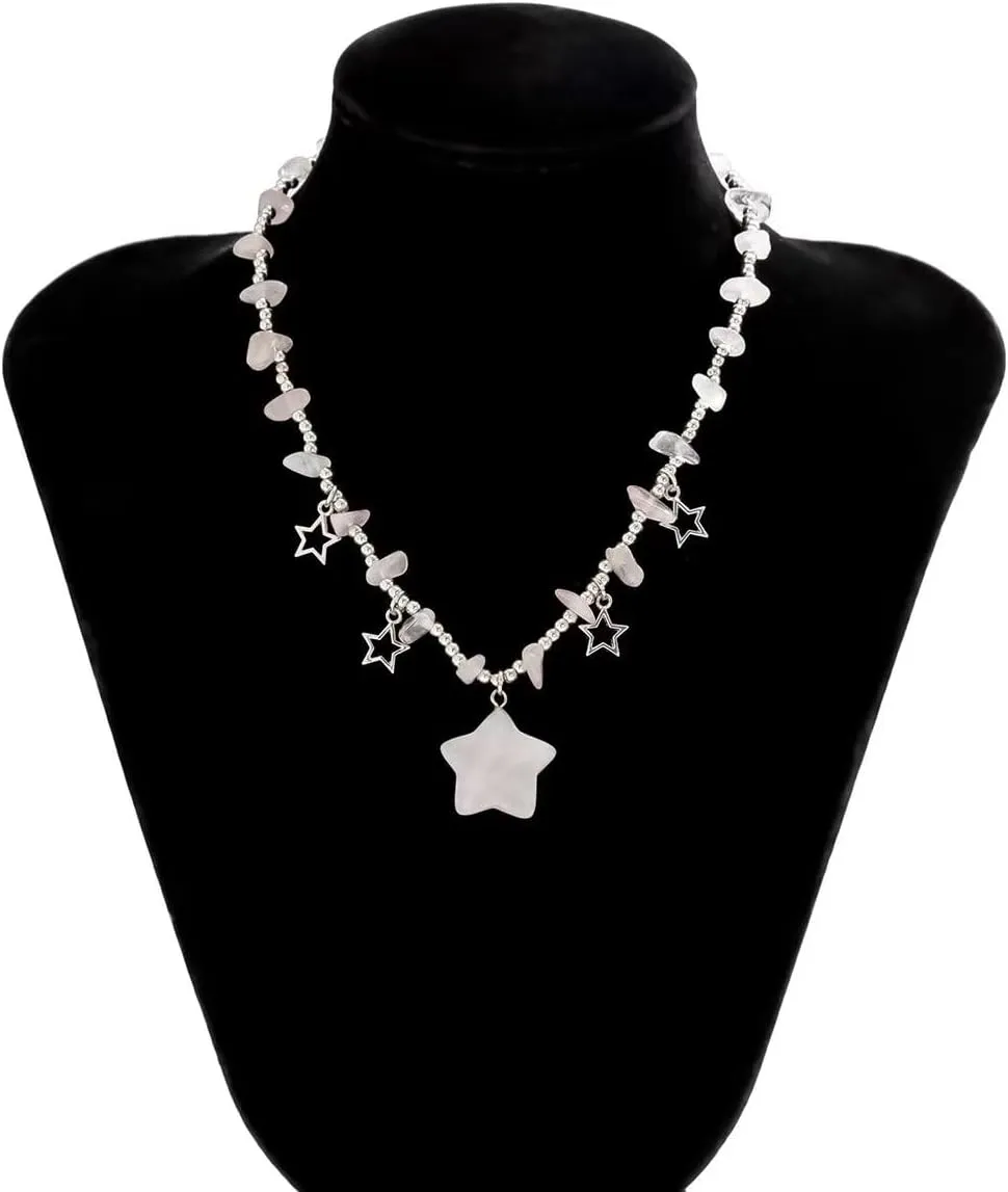 Star Charms Pendant Choker Y2K Healing Crystal Necklace Summer Jewelry with Silver Chains for Women