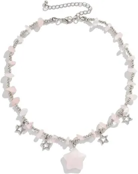 Star Charms Pendant Choker Y2K Healing Crystal Necklace Summer Jewelry with Silver Chains for Women