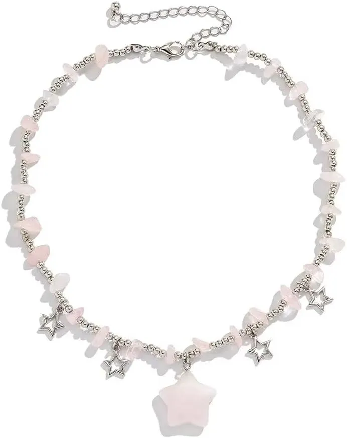 Star Charms Pendant Choker Y2K Healing Crystal Necklace Summer Jewelry with Silver Chains for Women