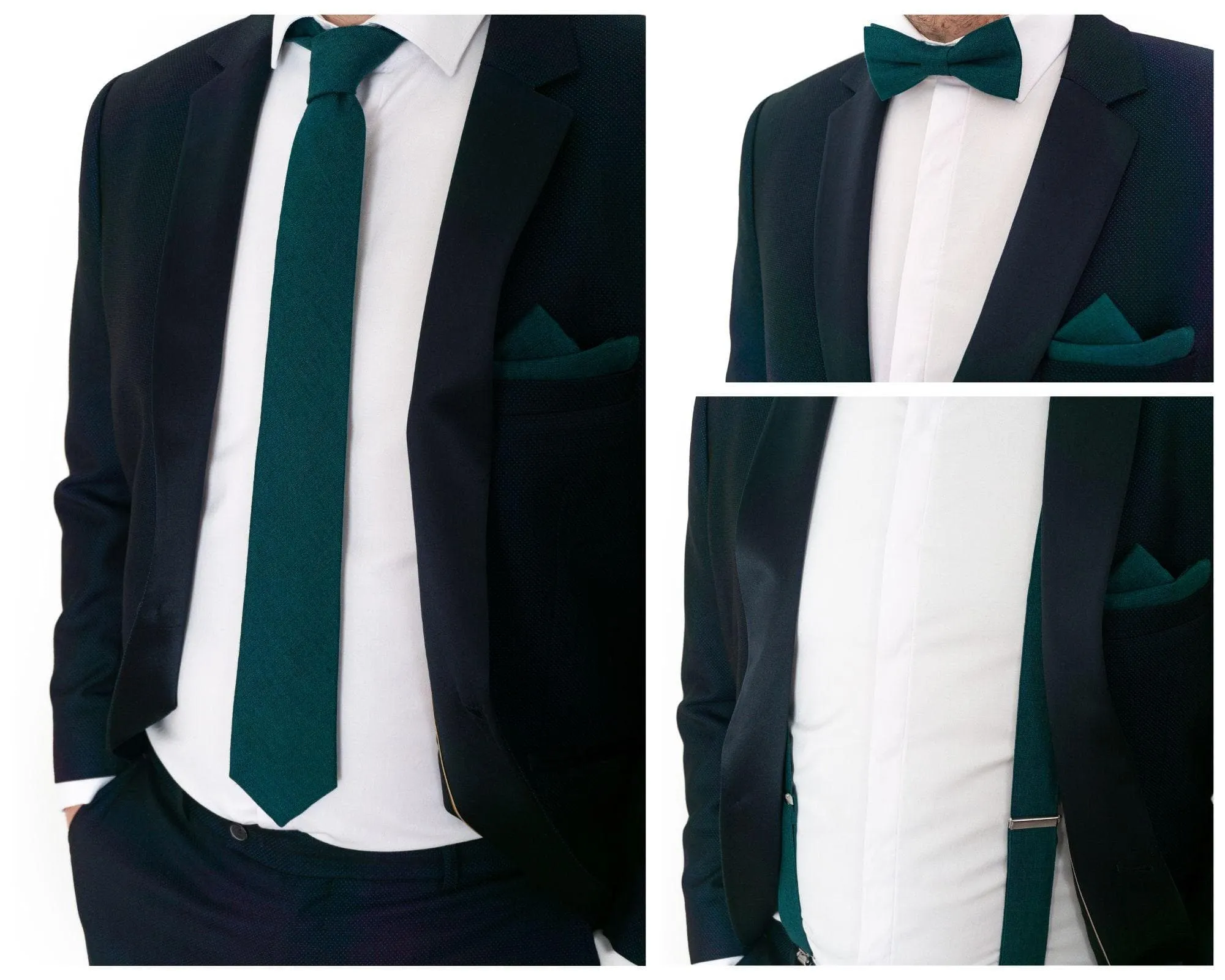 Teal Green Linen Bow Tie & Suspenders | Groomsmen & Ring Bearer Accessory