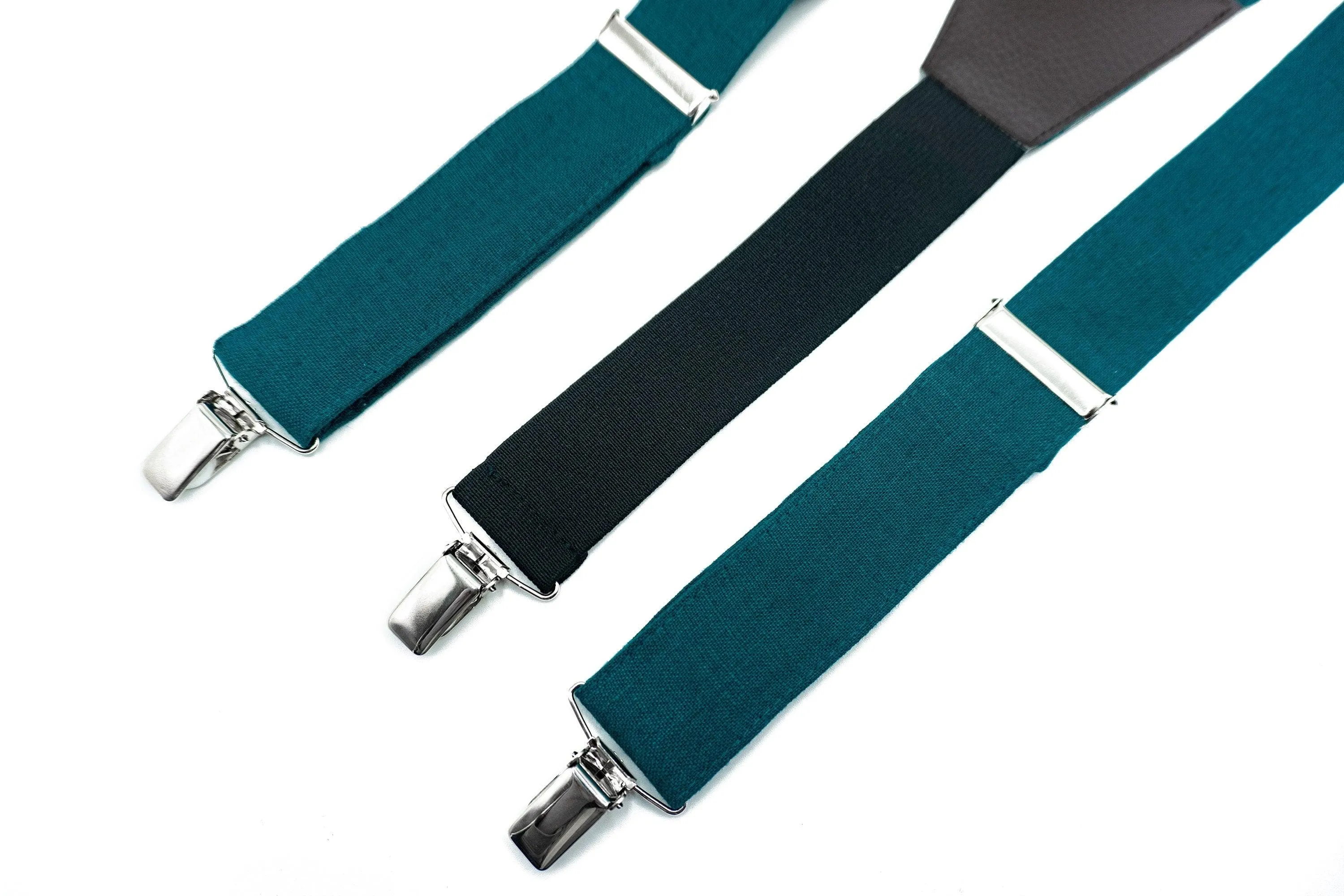 Teal Green Linen Bow Tie & Suspenders | Groomsmen & Ring Bearer Accessory