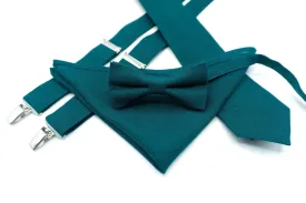 Teal Green Linen Bow Tie & Suspenders | Groomsmen & Ring Bearer Accessory
