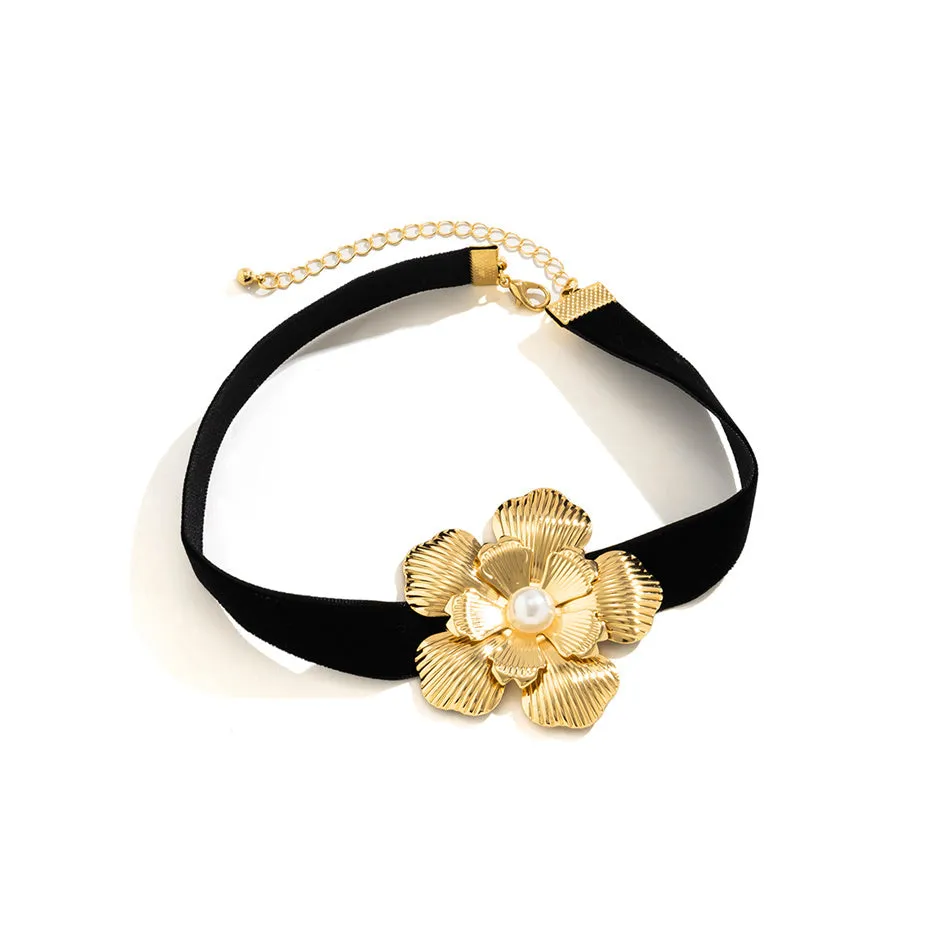 Vanessa Velvet Rose Flower Choker Necklace