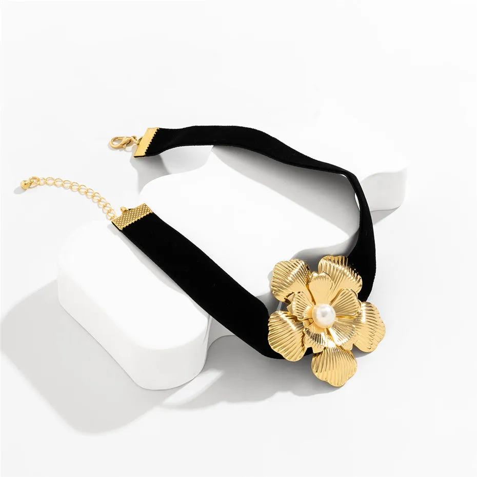 Vanessa Velvet Rose Flower Choker Necklace