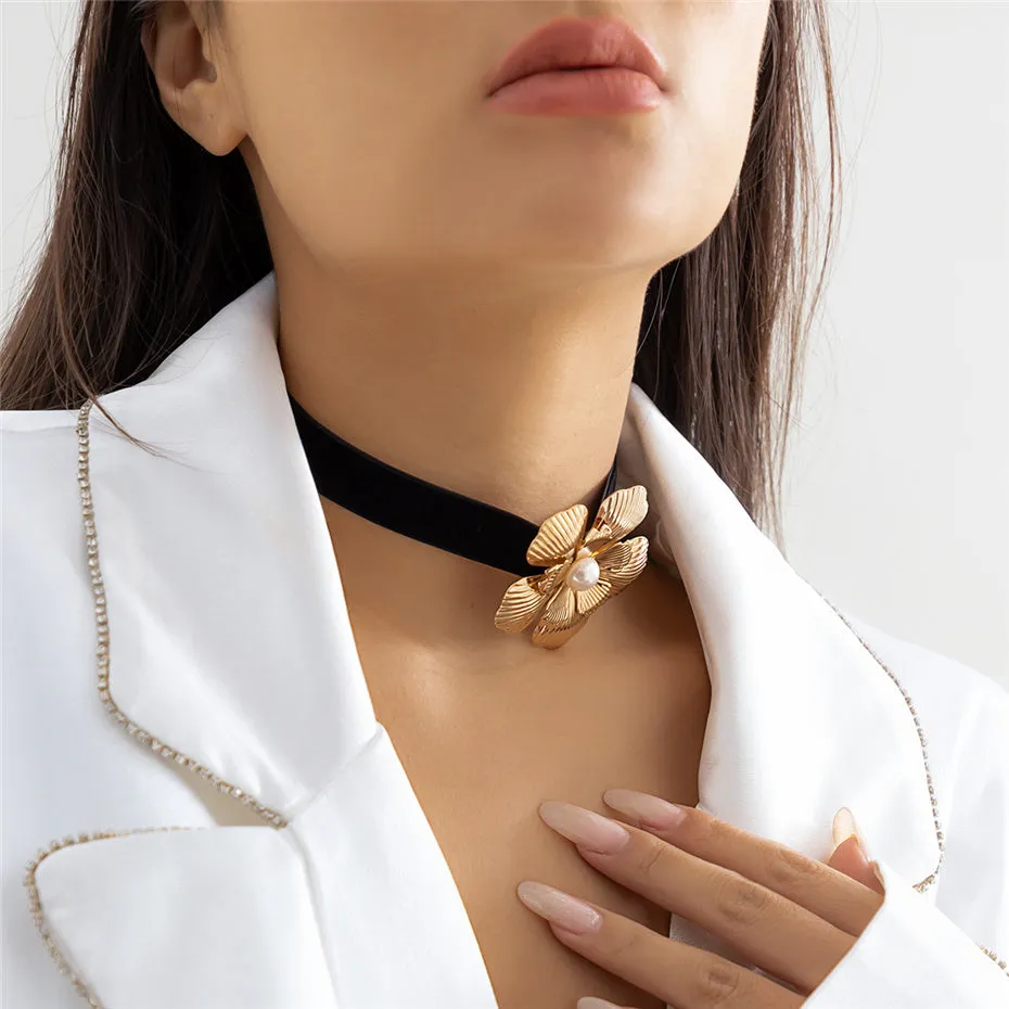 Vanessa Velvet Rose Flower Choker Necklace
